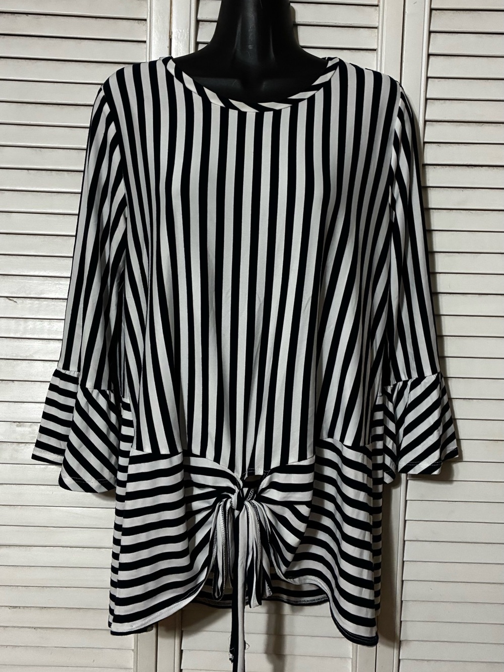 JODIFL Black & White Striped Tie-Front Tunic